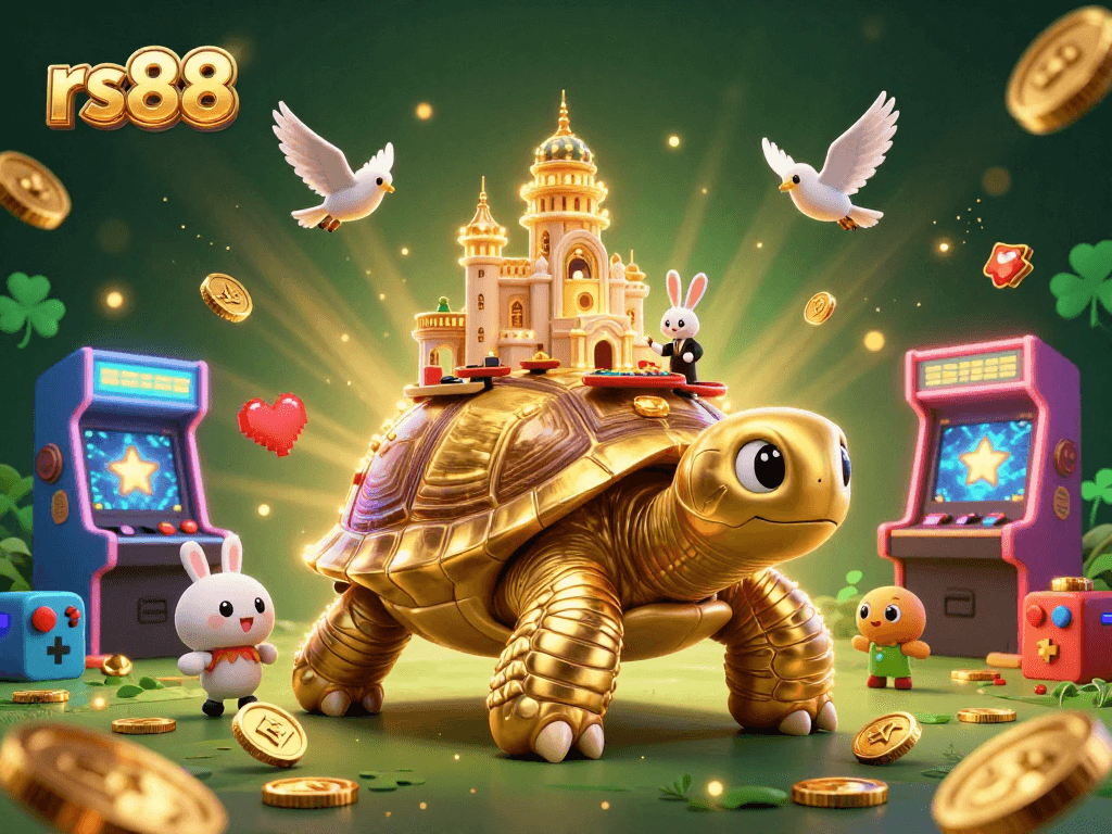 Experience thrilling gameplay with rs88's vibrant casino atmosphere filled with golden tortoises and rabbit dealers.