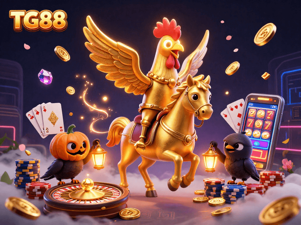 Experience thrilling gameplay at TG88 with a dynamic scene featuring gaming elements and characters.
