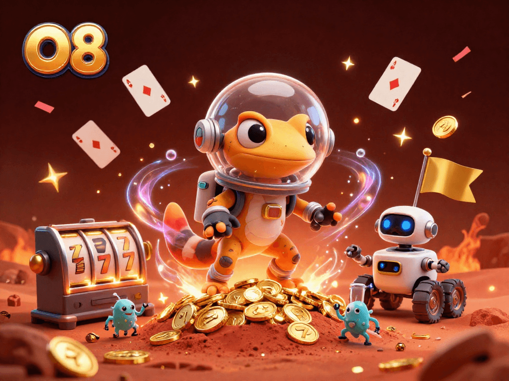 Experience thrilling wins at O8's vibrant casino adventure filled with cosmic treasures and dynamic elements.