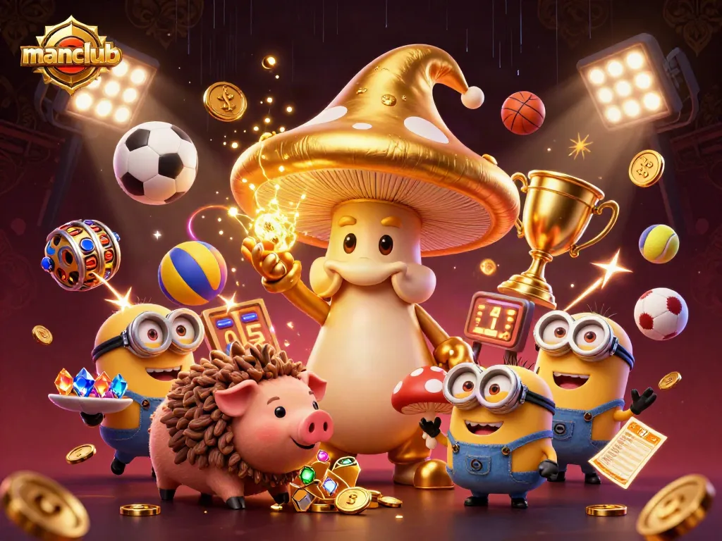 Experience the excitement of manclub with magical winnings and dynamic sports elements in a vibrant casino setting.