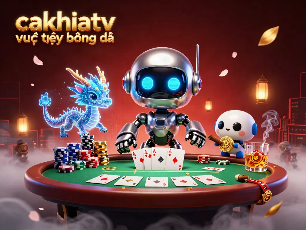 Cakhiatv trực tiếp bóng đá: Embark on an exciting poker night with neon characters and vibrant casino details