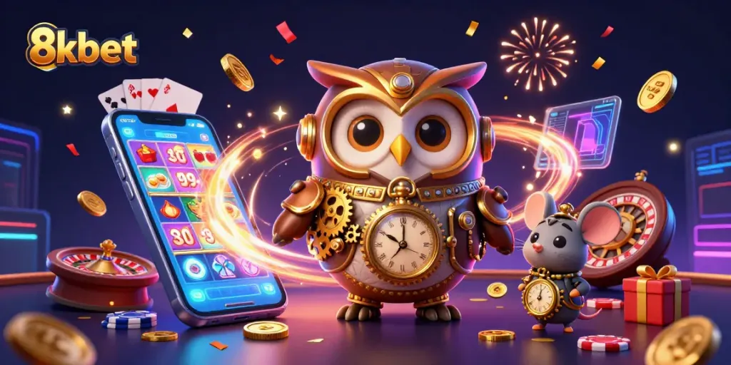 Experience thrilling games and winning strategies with 8xbet's vibrant casino illustration!