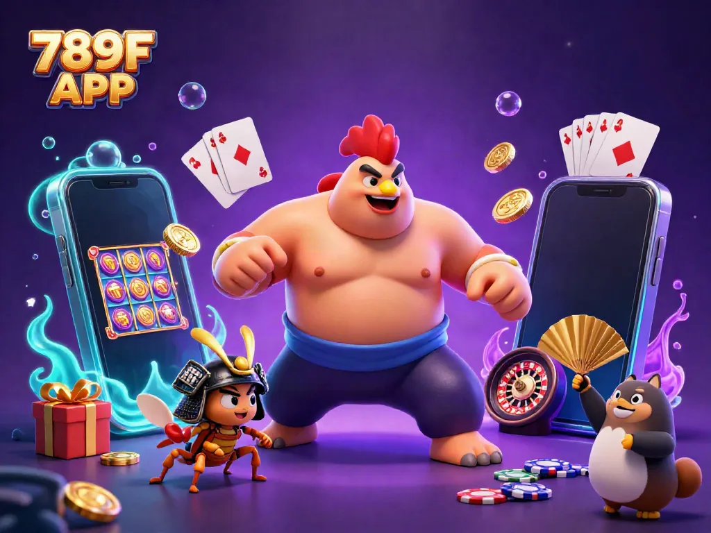 Experience the vibrant action of the 789F APP with this dynamic 3D illustration featuring betting elements and characters.