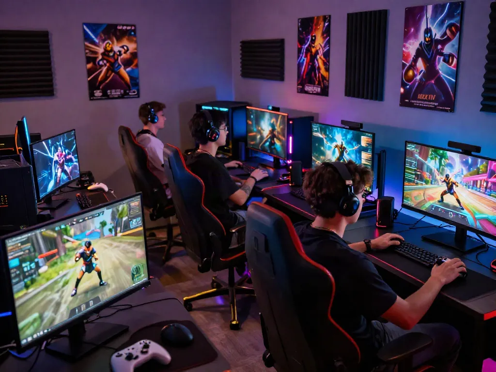 Gamers enjoying their favorite titles on warung168 in a vibrant gaming setup.