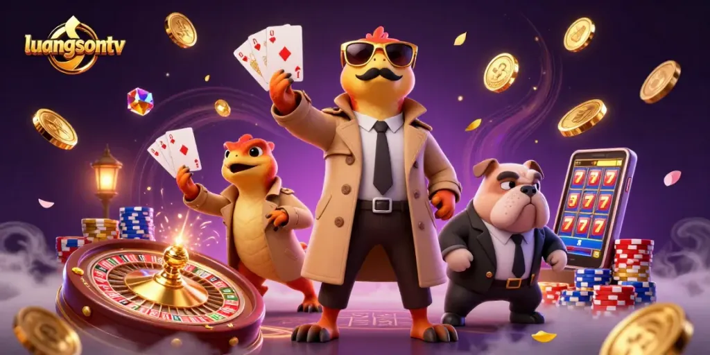Experience thrilling wins at luongsontv with vibrant casino action amidst cartoon raptors and vivid imagery.