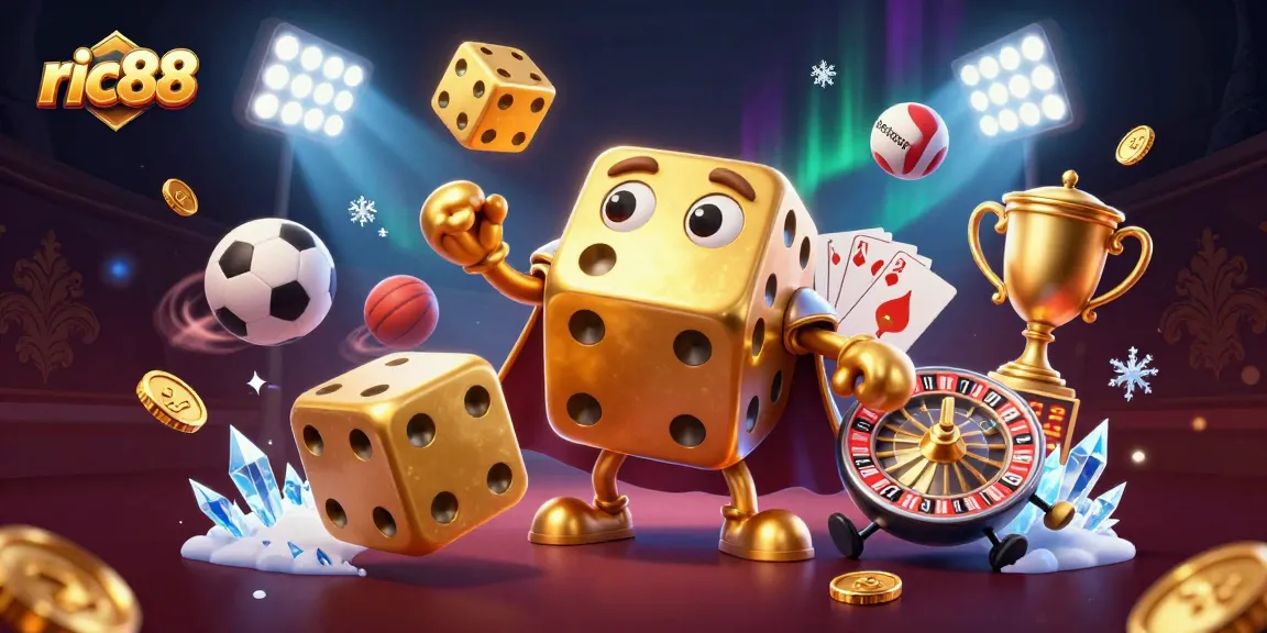 Engage in thrilling sports betting with ric88 as golden dice and vibrant elements immerse you.