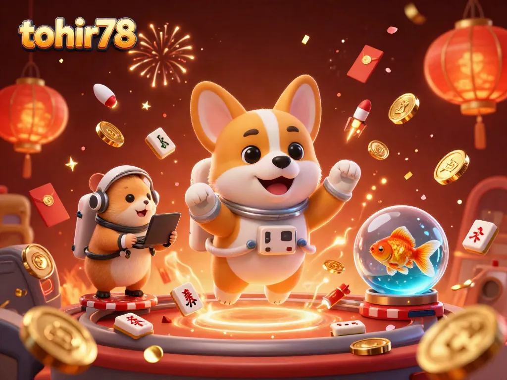 Experience the thrills of tohir78 as a cartoon astronaut corgi explores a zero-gravity casino.