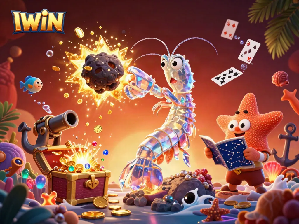 IWIN showcases thrilling wins in a vibrant ocean-themed 3D illustration featuring dynamic gold explosions and immersive gameplay elements.