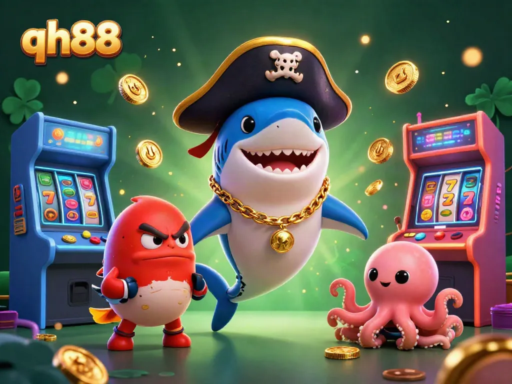 Experience exciting gameplay at qh88 with a vibrant scene of cartoon characters celebrating casino games.