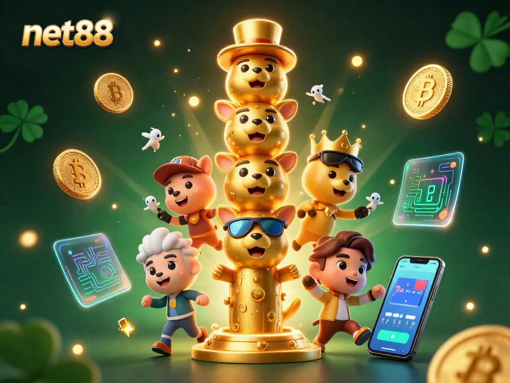Experience winning strategies at net88 with vibrant 3D casino adventure illustration.