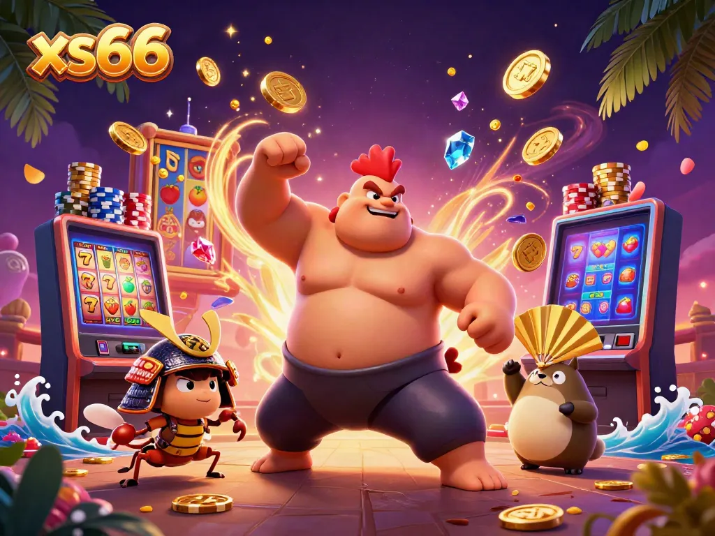 Experience the excitement of xs66 slot games featuring powerful sumo rooster and samurai cricket in action.