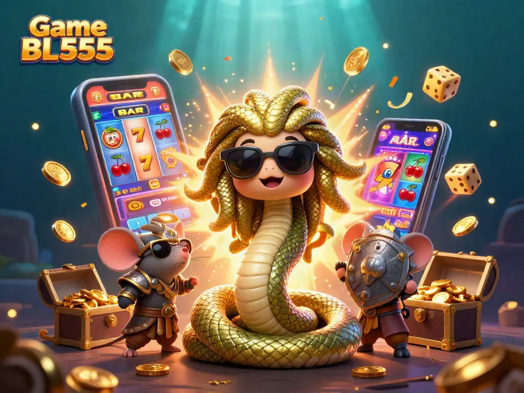 Experience thrilling moments with Game BL555 and its vibrant casino elements in this enchanting illustration.