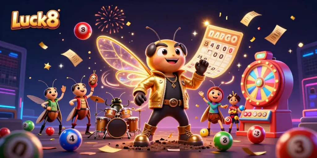 Experience the excitement of Luck8 with vibrant lottery balls, energetic characters, and a dynamic casino atmosphere.