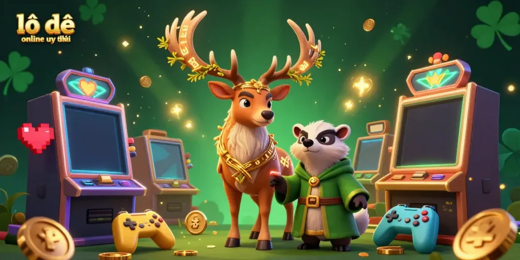 Experience the excitement of lô đề online uy tín with a vibrant 3D casino illustration full of dynamic game elements.