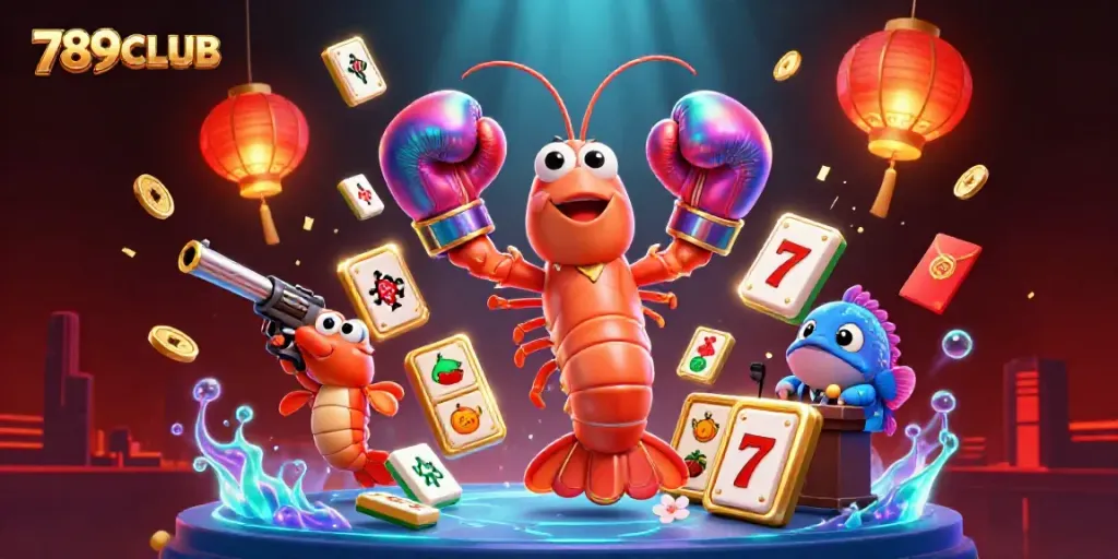 Experience thrilling gameplay with 789CLUB, a lively casino scene featuring dynamic characters and vibrant elements.
