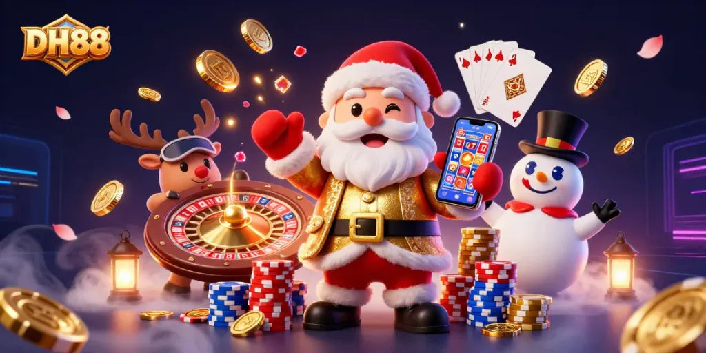 Join DH88's festive jackpot fun with Santa, his reindeer, and a snowman in a vibrant casino