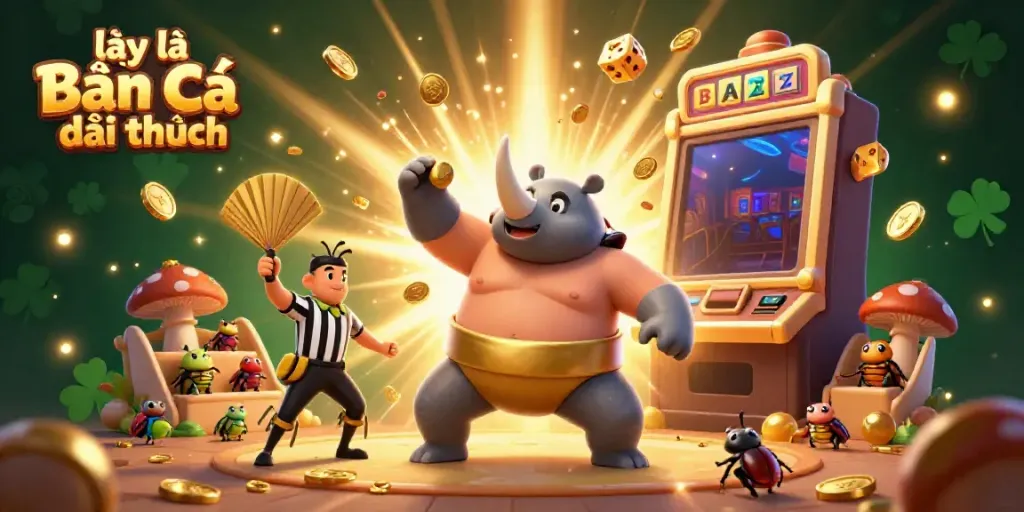 Experience the thrill of lại là Bắn cá đổi thưởng with a vibrant showdown of cartoon characters surrounded by colorful casino action.