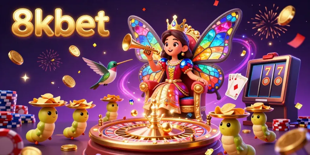 Experience thrilling bets and vibrant games at 8kbet, captured in an enchanting casino scene.