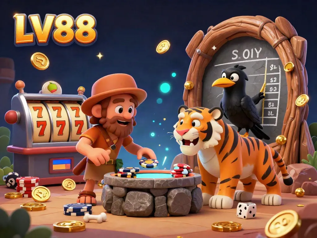 Engage in thrilling gameplay at LV88 casino as a caveman and sabertooth tiger manage a prehistoric gaming adventure.