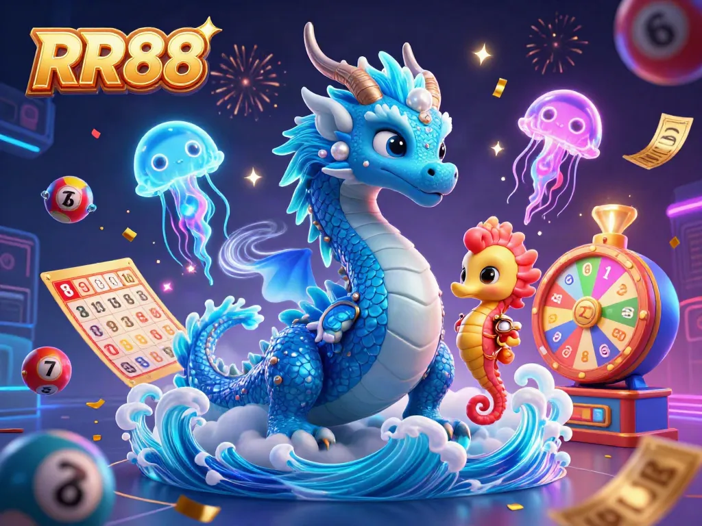RR88 offers a vibrant gaming experience with dynamic lottery elements and colorful characters.