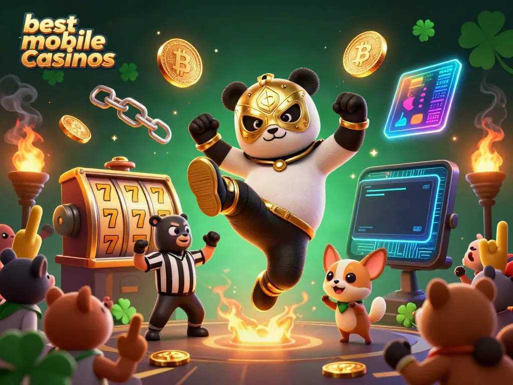 Experience exciting gameplay at the best mobile casinos with a dynamic wrestling scene featuring vibrant characters and elements.