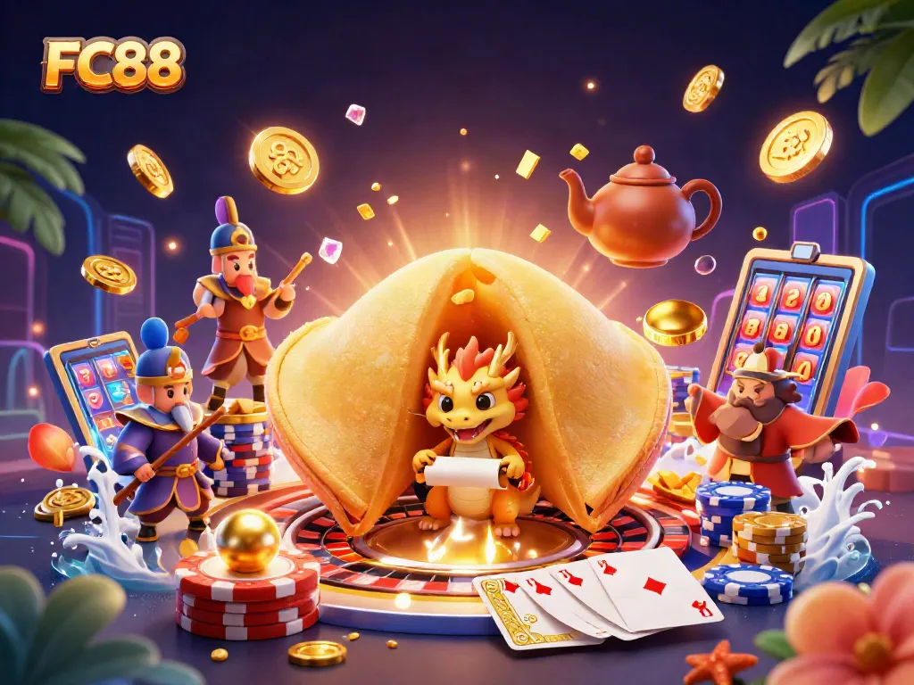 Experience thrilling gaming at FC88 with a vibrant 3D casino scene packed with action.