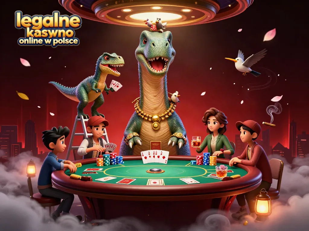 Experience the excitement of legalne kasyno online w polsce with unique characters at a vibrant poker table.