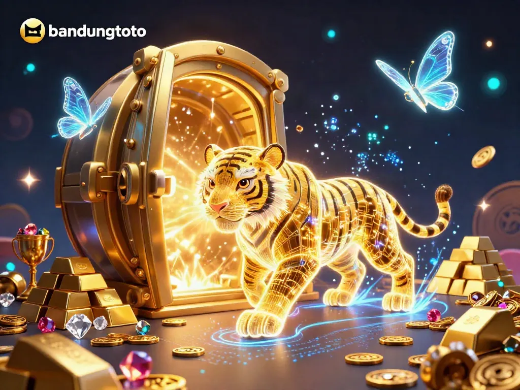Experience the excitement of bandungtoto in a vibrant digital casino landscape with a tiger and jewels.