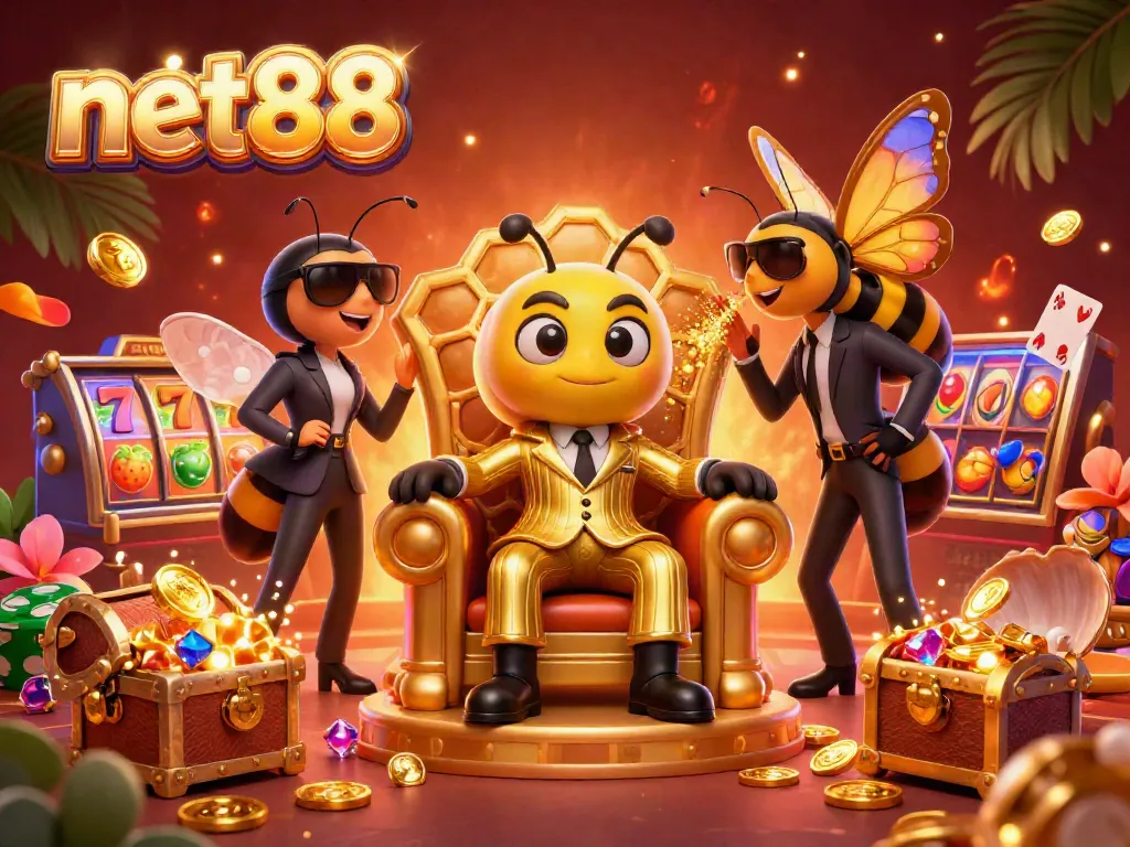 Experience thrilling gameplay at net88 with a lively cartoon casino setting filled with vibrant elements and characters.