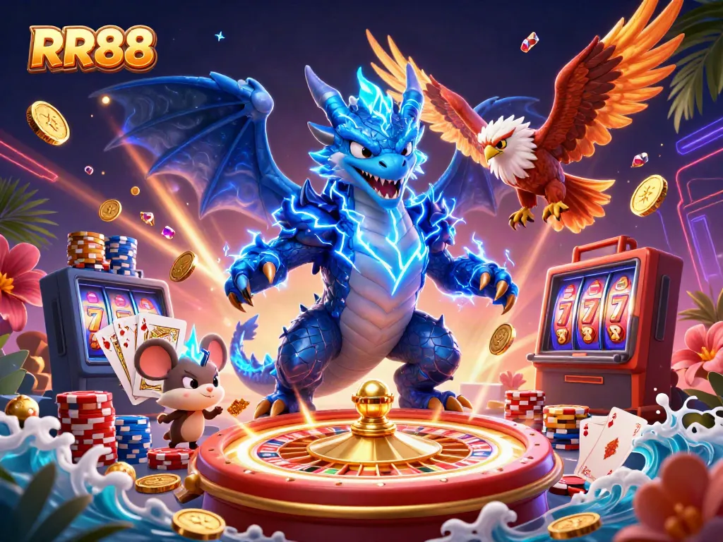 Experience thrilling gameplay with RR88 featuring vibrant casino elements and dynamic characters.