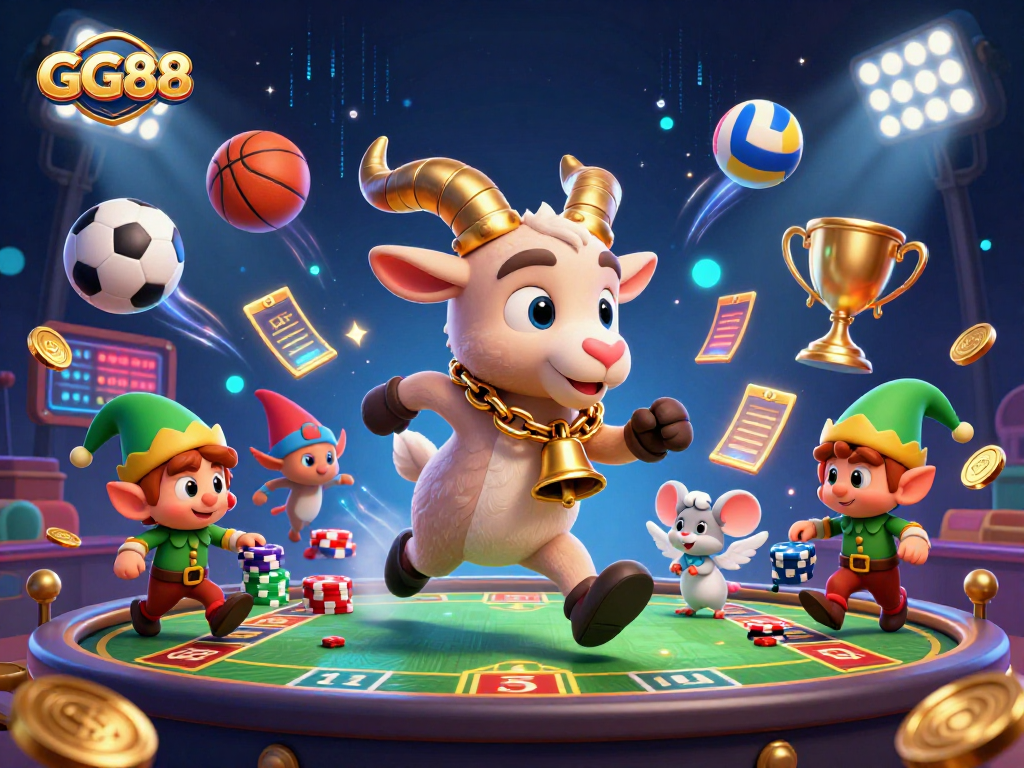 Steal the spotlight at GG88 with Krampus managing a lively sports betting casino scene.