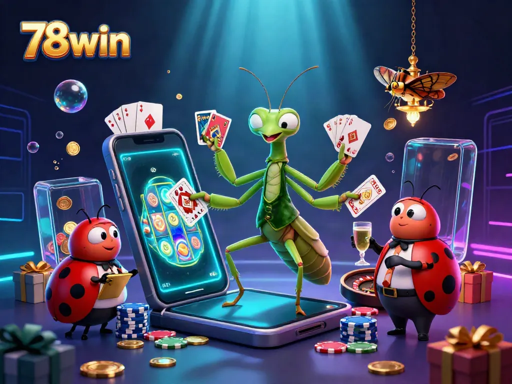 Experience thrilling wins with 78win's vibrant online casino illustration, featuring exciting game elements.