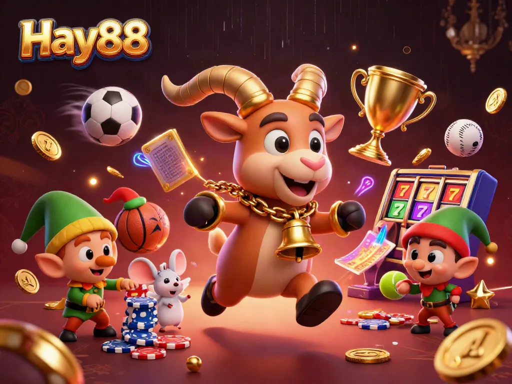 Play exciting games at Hay88 casino with festive characters in a thrilling animated scene.
