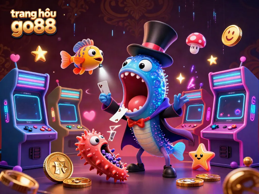 Experience the excitement at trang chủ go88 with a vibrant underwater casino scene featuring a bioluminescent eel magician.