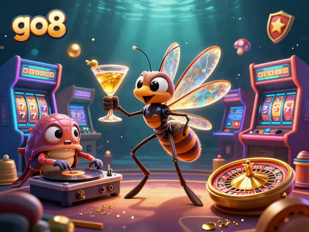 Engage with go8 in a thrilling casino atmosphere featuring vibrant characters and dynamic gaming elements.