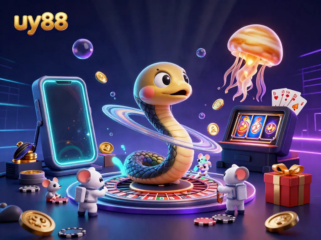 Engaging visual showing uy88's vibrant casino atmosphere with 3D characters and dynamic gambling elements.