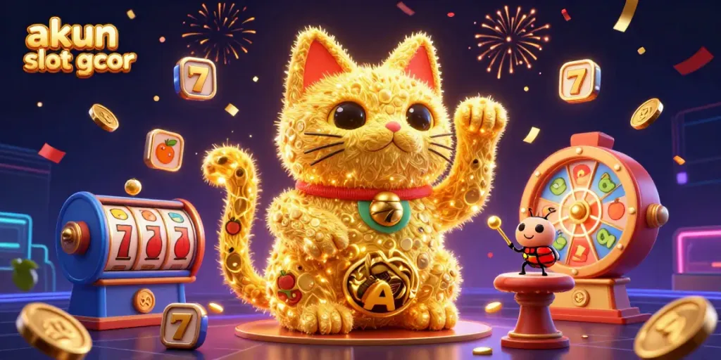 Mengamati akun slot gacor yang menguntungkan serta simbol kasino di tengah efek confetti dan uang mengalir.