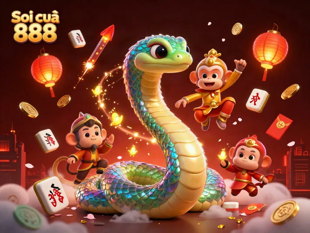 Engage with Soi cầu 888's unique lottery illustrations highlighting vibrant characters and casino elements.