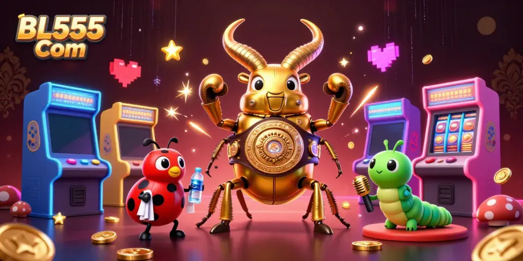 Engage in gaming action at BL555 Com with colorful characters and vibrant casino elements.