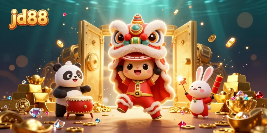 Engage in thrilling gambling at jd88 with vibrant 3D illustration showcasing luck and fortune activities.