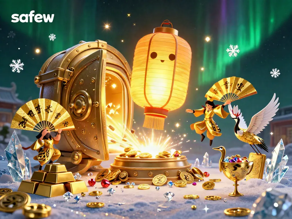 Engage in thrilling gaming experiences with SafeW, showcasing a golden lantern spirit above a vibrant night market casino.