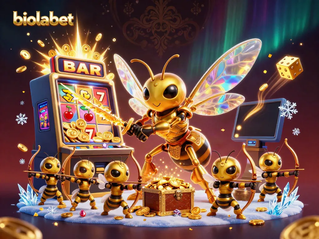 Engage with biolabet's thrilling jackpot explosion scene featuring slot machines and dragon warriors.