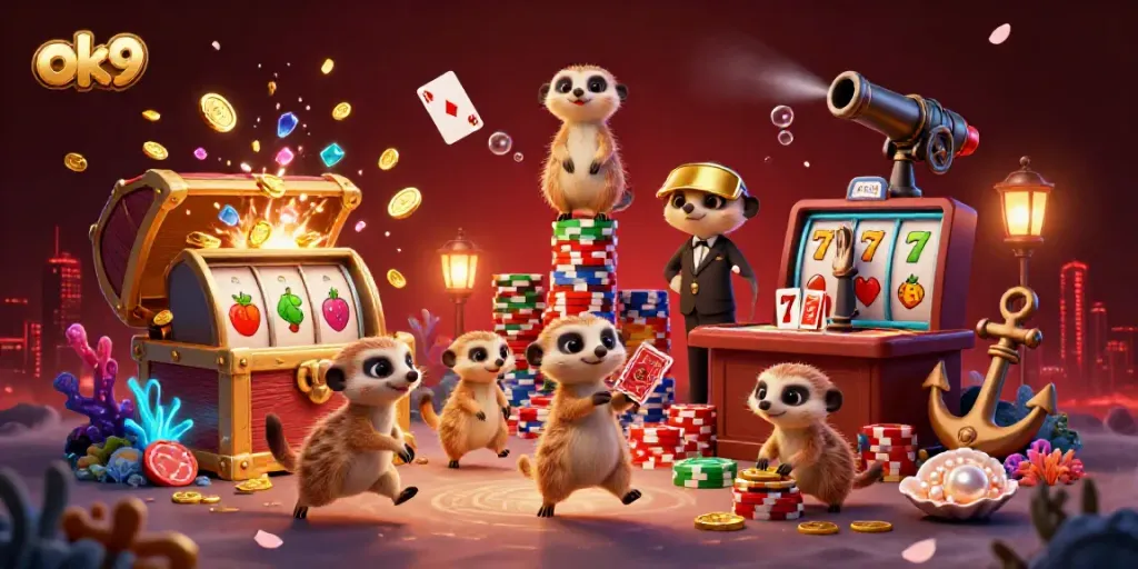 Engage in thrilling casino action with the playful meerkats at ok9, featuring vibrant slot elements.