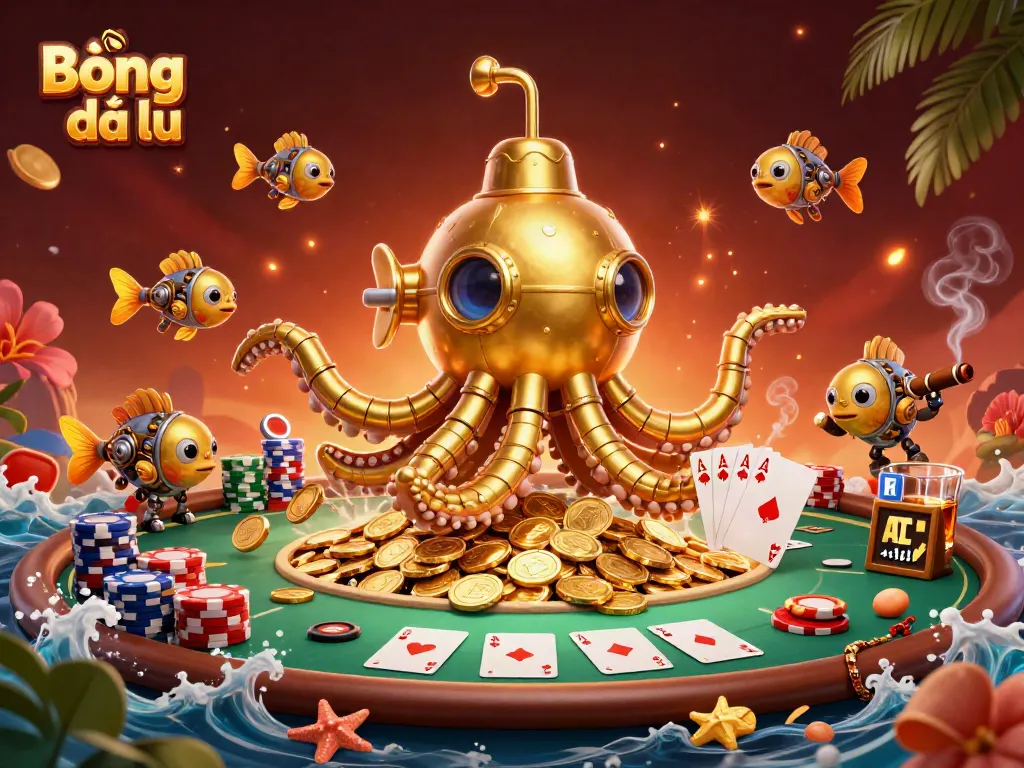 Bóng đá lu betting scene with a kraken submarine and poker elements creating an exciting visualization.