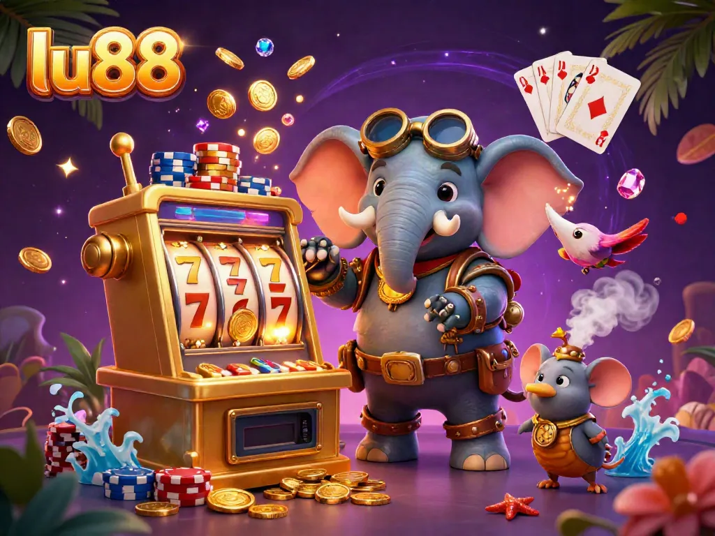 Experience thrilling slots with lu88 in an ultra-detailed 3D casino landscape featuring vibrant elements.