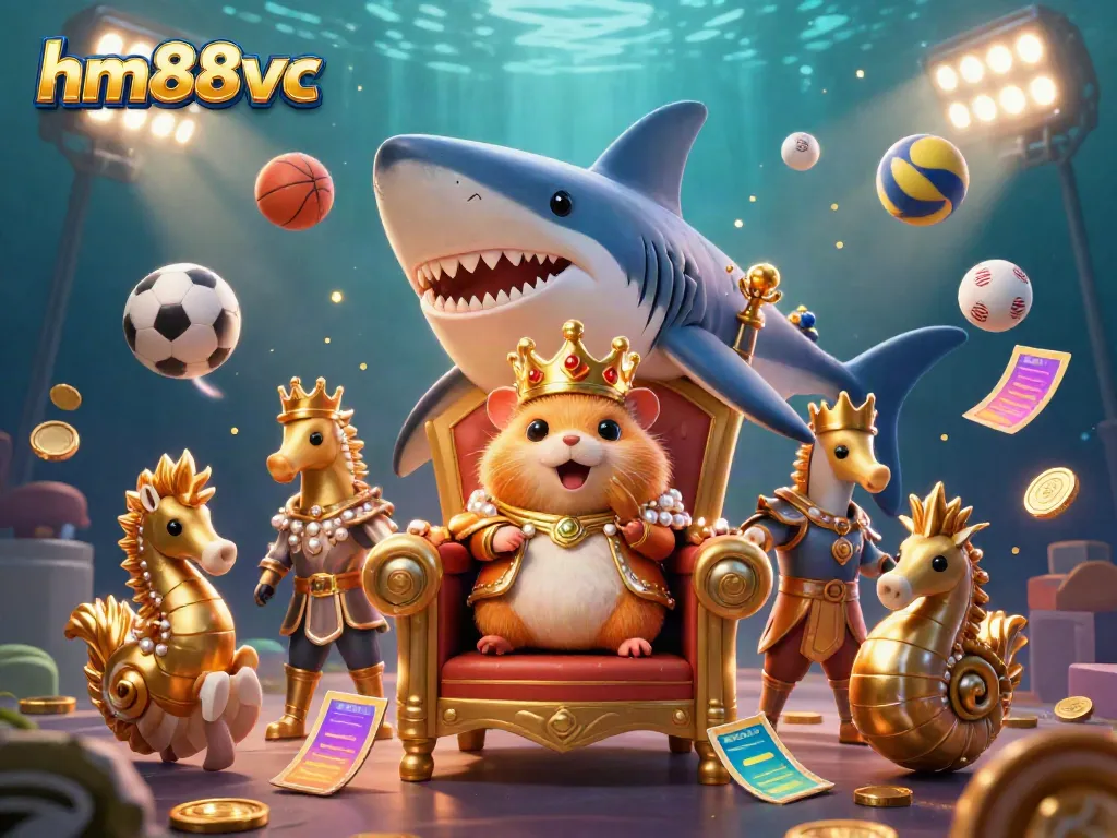 Engage in exciting gambling action at hm88vc with a cartoon golden hamster king in an immersive casino scene.