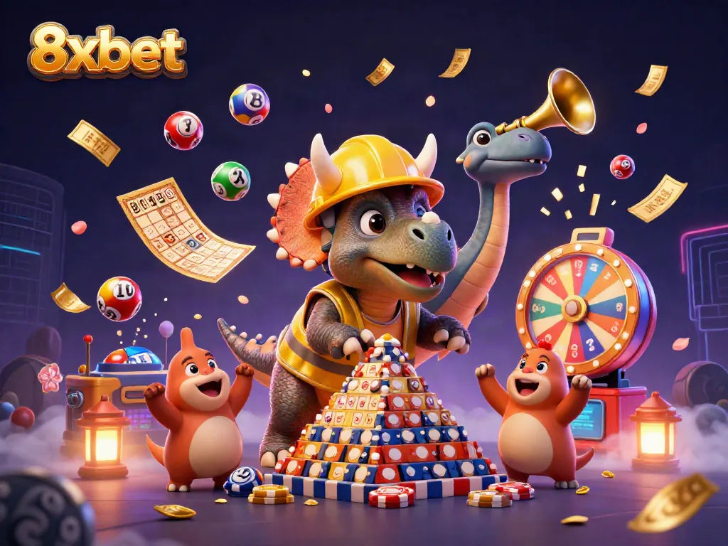 Engage in thrilling gameplay with 8xbet in this vibrant gaming celebration scene.