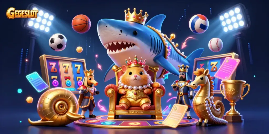 Experience the ultimate thrill with GEGESLOT, featuring a hamster king and dynamic slot elements.