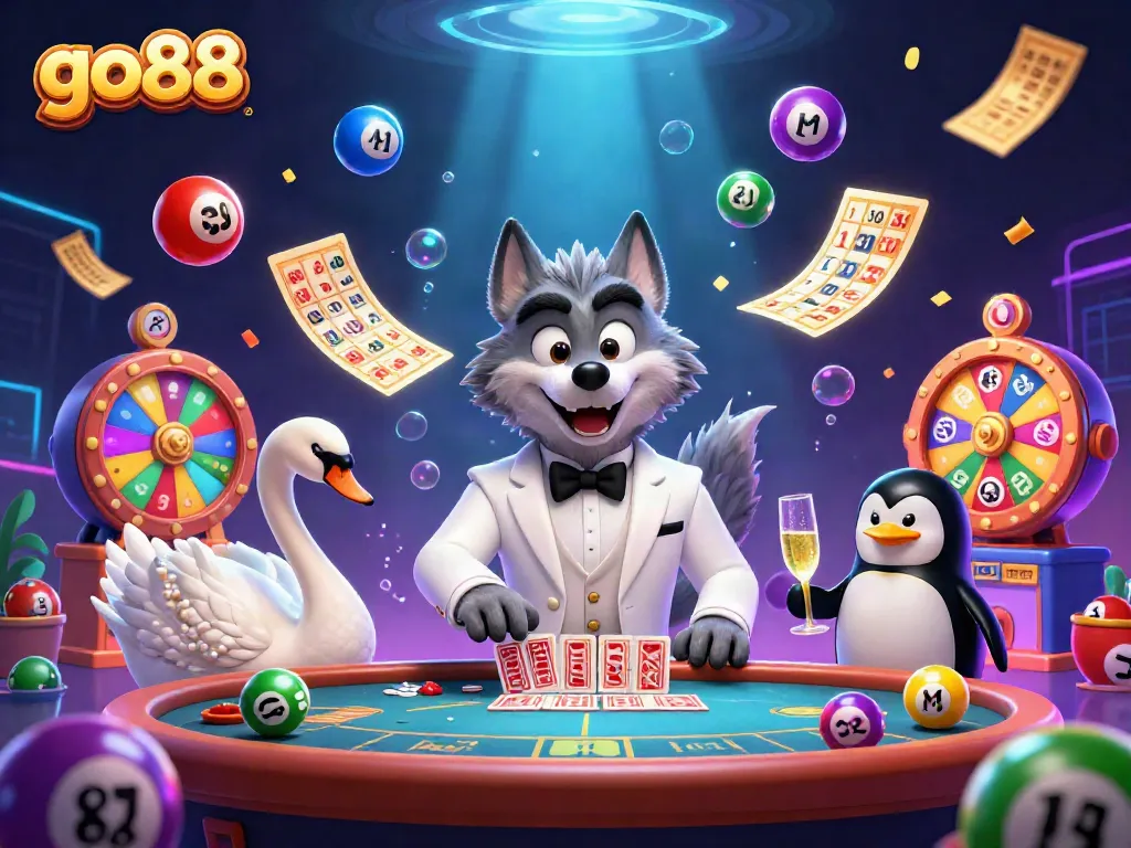 Engage with the excitement of go88 as the debonair wolf and friends bring thrilling casino action to life.
