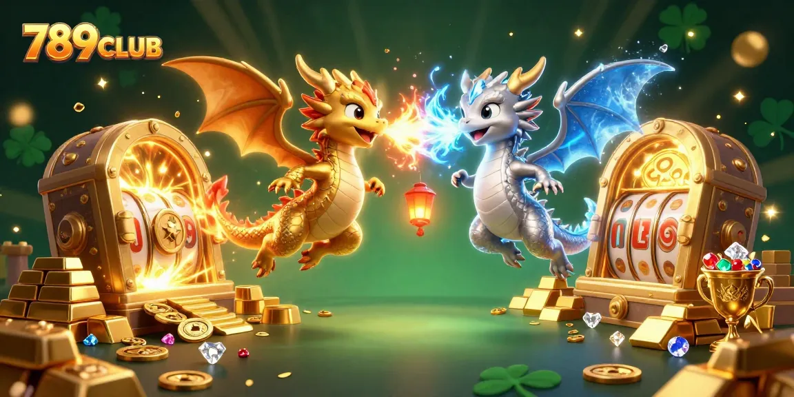 Experience thrilling gameplay with 789CLUB's enchanting dragons and treasures in a vibrant casino scene.